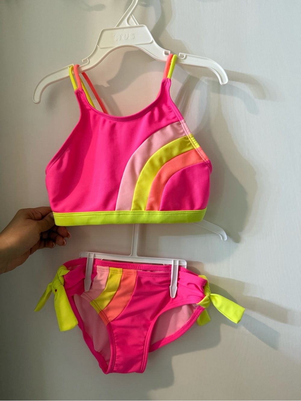 Cat & Jack Neon Pink Rainbow Stripe Two-Piece Swim Set